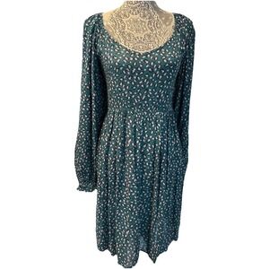 Bohme Dress Floral Smock Back Dark Romantic Fall Balloon Sleeve Boho Size Large